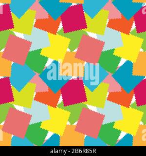 Illustration, dessin - un motif transparent de rouge carré coloré. Accessoires sur mesure, accessoires pour couture, couture, passe-temps, application, couleurs vives, contraste. Banque D'Images