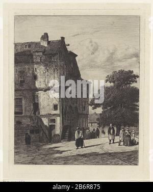 Gezicht op een straat te Amsterdam quelques chiffres marchent dans les rues. A gauche et au loin quelques maisons. Bon sont zien. Fabricants d'arbres: Printmaker Jan Weissenbruchstraat (propriété cotée) Lieu de fabrication: Amsterdam (possible) Date: 1850 Caractéristiques physiques: Matériel de gravure: Technique du papier: Gravure Dimensions: Bord de la plaque: H 222 mm × W 181 mm Objet: Paysages urbains et structures de paysages de ces logements urbains mana Cult femme adulte marchant arbre où Amsterdam Banque D'Images