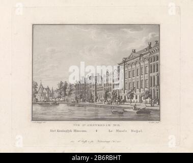 Vue sur la maison Tripp ou le Musée Royal du Kloveniersburgwal à Amsterdam. Au loin le Waag sur le Nieuwmarkt. Fabricant : printmaker A. Lutz (bâtiment classé) pour le dessin de Cornelis de Kruyff (bâtiment classé) Editeur: Frans Buffa en Zonen (propriété listée) Lieu de fabrication: Printmaker Den Hague Éditeur: Amsterdam Date: 1825 Caractéristiques physiques: Aqua hue et matière de gravure: Technique: Aqua hue / dimensions: Bord de la plaque: H 193 mm × L 235 mm Objet : canaux, eau (en ville) Où : Trippenhuis Banque D'Images