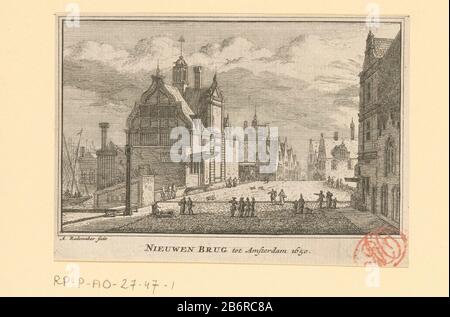 Gezicht op het Paalhuis en de Nieuwe Brug te Amsterdam, 1650 Nieuwen Brug tot Amsterdam 1650 (objet titel op) vue de la poste House sur le côté nord du Nouveau pont d'Amsterdam, la situation vers 1650. Vue depuis le quai Texel (plus tard Prins Hendrikkade). Droit à la maison sur Texel Quay et le mur latéral de la première maison du Damrak. Fabricant : printmaker: Abraham Rademaker (propriété cotée) Lieu de fabrication: Amsterdam Date: 1725 - 1803 matériau: Technique du papier: Gravure / engrai (procédé d'impression) Dimensions: Lame : h 77 mm (bord de la plaque intérieure découpée) × W 108 mm (bord intérieur découpés pla Banque D'Images