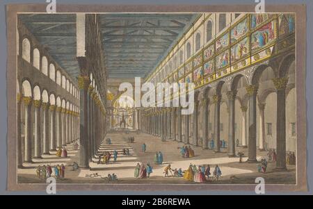 Gezicht op het interieur van de kerk Sint-Paulus buiten de Muren te Rome l'intérieur de l'église St Pauls à Rome construite par Constantin le Grand (objet titel op) Dans la marge inférieure trois lignes de tekst anglais. Fabricant : éditeur: Original anonyme: Date anonyme: 1700 - 1799 Caractéristiques physiques: Gravure de couleur bloquée sur du papier violet: Carton de papier aquarelle technique: Gravure / pinceau dimensions: Feuille: H 281 mm (coupe) b × 449 mm (coupe) Sujet: Intérieur de l'église où: Basilique Saint Paul à l'extérieur des murs Banque D'Images