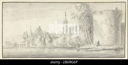 Gezicht op huizen en vestingstoren aan het water vue sur les maisons et la tour forteresse type de bien: Dessin Numéro d'objet: RP-T-1897-A-3419 Fabricant : artiste: Jan van Goyen (possible) Date: 1606 - 1656 Caractéristiques physiques: Pinceau en gris, noir craie matériau : papier craie: Technique: Pinceau dimensions: H 84 mm × W 185 mm Objet : ferme solitaire ou maison en paysage Banque D'Images