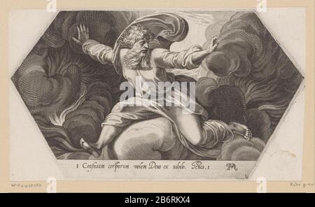 Le premier jour de création Où: Dieu le Père sépare la lumière des ténèbres. En bas à droite numéroté comme suit : 1. Référence à Bibleverse dans ondermarge. Fabricant : print maker: Francesco Villa Mena (indiqué sur l'objet) à la peinture de: Rafael Place fabrication: Print maker: Italie À la peinture de: Vatican Date: 1626 Caractéristiques physiques: Gravure et engrara avec du matériel de ton: Papier technique: Engrave (processus d'impression) / Etch / mesures de ton de plaque: Bord de plaque: H 144 mm × W 251 mmToelichtingDeze Picture fait partie d'une série composée d'une photo de titre et de vingt tirages Banque D'Images