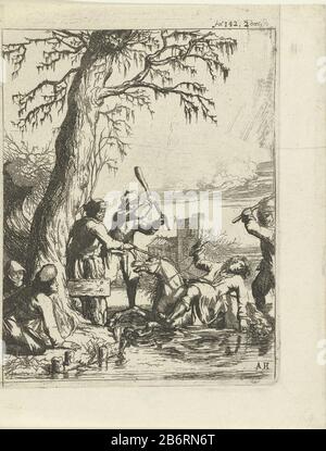 Graaf Willem II zakt bij Hoogwoud DOOR Het ijs, 1256 le comte Willem II tombe à Hoogwoud à travers la glace du lac Birch et est tué par les Frison occidentaux, 21 janvier 1256. Le comte cheval tombe à travers la glace et est battu à mort par les fermiers en colère knuppels. Fabricant : printmaker: Arnold Houbraken (propriété listée) Lieu de fabrication: Nord des Pays-Bas Date: 1681 - 1683 Caractéristiques physiques: Matière de gravure: Technique du papier: Dimensions de gravure: Bord de la plaque: H 178 mm (imprimé à partir d'une plaque plus grande Où: Se tenait sur plusieurs performances) b × 133 mToelielichtingillustratie pour: Lambert van den Bosch Banque D'Images