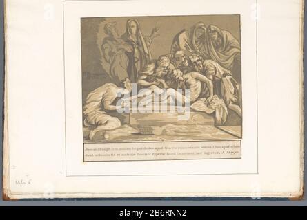 Graflegging Amicis suis necnon uniciuique (seretitel op object) Entombment of Christ. Avec étiquette tweereglige texte en latin Où: Dans le nom spécifié: John Strange. Partie d'un album avec 26 morceaux de chiaroscuro collés par des artistes italiens de la seizième euw. Fabricant : printmaker John B. Skippe (propriété listée) à concevoir: Parmigianino (propriété listée) Lieu de fabrication: Angleterre Date: 1783 Caractéristiques physiques: Chiaroscuro coupe bois avec blocs de tons en trois tons de matière brune: Encre de papier technique: Chiaroscuro-dimensions: H 206 mm × W 264 mm Sujet: L'entombment du Christ (vente) Banque D'Images