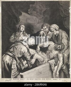 Graflegging van Christus Christ est posé dans la tombe par Joseph d'Arimathea et Nicodemus. Dans une citation de la Bible de la marge de Matt. 27 à Latijn. Fabricant : printmaker, Paul Pontius (propriété listée) à peindre par Titian (propriété listée) Lieu de fabrication: Anvers Date: 1616 - 1657 Caractéristiques physiques: Matériel automobile: Technique du papier: Engraa (processus d'impression) Dimensions: Feuille: H 329 mm × W 284 mm Objet: L'entombment du Christ (éventuellement par des anges) Banque D'Images