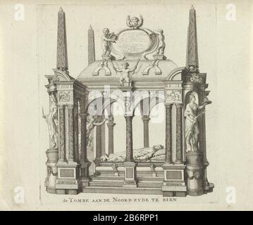 Graftombe van Willem I, prins van Oranje, 1623 de Tombe aan de Noord-zyde te zien (objet de titel op) tombeau de William I dans le Nieuwe Kerk à Delft, achevé en 1623. Vue du côté avec l'image des prins inclinables. Fabricant : printmaker: Fabrication anonyme: Pays-Bas Date: 1700 - 1799 Caractéristiques physiques: Matière de gravure: Technique du papier: Dimensions de gravure: Bord de la plaque: H 155 mm × W 139 mmToelichtingde ici mentionné titre fait référence au titre le plus élevé obtenu du sujet, pas nécessairement au titre que le dépeint sur ce dragt de performance. Objet: Grav Banque D'Images