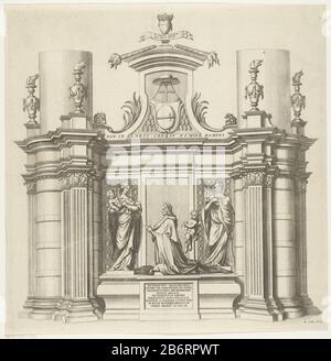 Graftombe voor Humbert-Guillaume de Precigiano, aartsbisschop van Mechelen tombe architecturale avec colonnes et vases éclairés. Au milieu, trois figures sur le sarcophage. Humbert-Guillaume de Precipiano s'agenouille en adoration devant la Vierge et l'enfant. Droit la personnification de la foi. Au-dessus des chiffres le wapen épiscopal. Fabricant : printmaker David Coster (propriété cotée) Lieu de fabrication: Den Haag Date: Le ou après 1711 - caractéristiques ou 1752 physique: Matière automobile: Papier technique: Engraa (procédé d'impression) Dimensions: Bord de la plaque: H 390 mm × W 387 mm Objet: Tombe, tombWi Banque D'Images