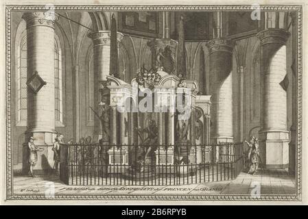 Graftombe van Willem van Oranje, 1623 Tombe ofte Begraefplaets der Printen van Orange (objet op de titre) Tombeau de la tombe de William I dans le Nieuwe Kerk à Delft, achevé en 1623. L'effet omlijsting. Fabricant : printmaker: Éditeur anonyme: CPT. Smith (indiqué sur l'objet) Lieu de fabrication: Pays-Bas Date: 1700 - 1799 Caractéristiques physiques: Matériau de gravure: Technique du papier: Dimensions de gravure: Bord de la plaque: H 180 mm × W 270 mmToelichtNiet à Frederik Muller; numéro ajouté par le RPK. Avec la lettre. Objet: Tombe, tombe monumentale de William d'Orange Quand: 1584-08 Banque D'Images