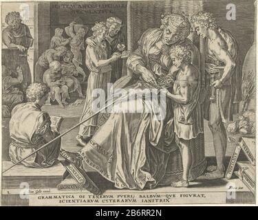 Grammatica (Spraakkunst) de zeven vrije kunsten (serietitel) Grammaire (Grammaire) Les sept arts libéraux (titre de la série) Type de bien: Imprimer Numéro de série: 1 / 7Objectnummer: RP-P-1906-2188Catalogusreferentie: New Holllstein Dutch 197-3 (3) Description: La grammaire est l'enseignant le plus âgé. S'asseoir dans des élèves de classe de différents âges. Derrière enseigner aux jeunes enfants écrire. Liens pour un enfant plus âgé lit un livre. La grammaire aide un autre étudiant avec un livre à côté d'elle. Dans son tour est un bâton sage. Sur la parole sont des livres d'écrivains célèbres dans la grammaire comme Donatus et Diomedes. Fabricant : p Banque D'Images