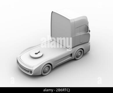 Rendu d'argile de conception générique camion électrique lourd. Image de rendu 3D. Banque D'Images