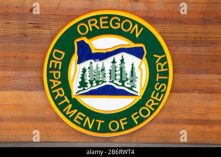 Oregon Department Of Forestry Seal, Forêt D'État De Tillamook, Oregon Banque D'Images