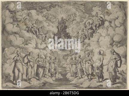 Harmonie van de sferen Affichage du premier intermezzo pendant la performance de la pièce 'la Pellegrina' par Girolamo Bargagli: L'atmosphère assise et debout dans des rangées sur des nuages. Pour les six machines et costumes intermezzi Giovanni Bardi ont été conçus par Bernardo Buontalenti. Cette version a été l'occasion du mariage de Ferdinando i de 'Medici et Christina de Lorraine en 1589. Fabricant : printmaker: Agostino Carracci (propriété cotée) au dessin: Andrea Boscolinaar design: Bernardo BuontatalentiPlaats fabrication: Printmaker Italie pour dessiner Florence à la conception: Florence Date: 1589 Banque D'Images