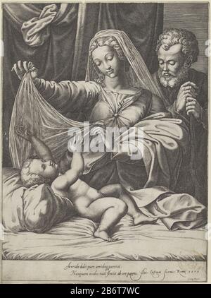 Heilige Familie Madonna van Loreto L'enfant du Christ se trouve sur un lit. Marie et Joseph se tiennent à côté du lit. Maria essaie Christ de couvrir un doek. Fabricant : printmaker Giorgio Ghisi (propriété cotée) conçu par: Rafael Editeur: Antonio Lafreri (propriété cotée) Lieu de fabrication: Printmaker: Italie Conception: Italie Éditeur: Rome Date: 1575 Caractéristiques physiques: Matériel automobile : papier technique: Engrara (impression) Dimensions: Feuille: H 295 mm (découpe du bord intérieur de la plaque) × W 218 mm (découpe du bord intérieur de la plaque) Sujet : famille Sainte et représentation dérivée Banque D'Images