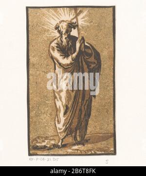 Heilige Filippus Christus en de twaalf aptelen (serietitel) apôtre debout Philippe avec kruis. Fabricant : printmaker Antonio da trente (attribué à) à la conception: ParmigianinoPlaats fabrication: Italie Date: CA. 1520 - ca. 1550 Caractéristiques physiques: Chiaroscuro bois coupé en noir et brun; imprimé à partir d'un bloc de bois et à partir de deux blocs de tons de bois de matériau: Papier technique: Lumière et bois foncé dimensions: Image: H 124 mm × b 74 mmToelichtingDeze image fait partie d'une série de treize empreintes avec Christ et les apôtres comme figures debout. La série est incomplete. Banque D'Images