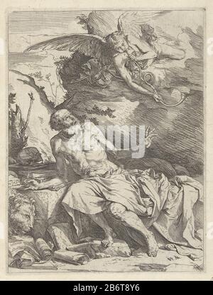 Heilige Hieronymus met de engel Saint Hieronymus assis dans le désert, un stylo à la main et des livres autour. Il ressemble verschikt à un ange sur une blaast de trompette. Fabricant : printmaker: Jusepe de Ribera (bâtiment classé) dans sa conception: Jusepe de Ribera Dating: 1619 - 1623 Caractéristiques physiques: Gravure et engrafage: Technique du papier: Gravure / engrafé (processus d'impression ) mesures: Bord de la plaque: H 315 mm × W 237 mm Objet: L'axe Saint-Jérôme hermit dans un paysage, la lecture Banque D'Images