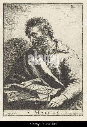 Heilige Marcus S Marcvs (titel op object) Vier Evangelisten (serietitel) The Evangelist Markus et son attribut le fabricant de la fabrication du lion: Printmaker Jan Lievens (bâtiment classé) dans sa conception: Jan Lievens Éditeur: Frans van den Wijngaerde (propriété cotée) Lieu de fabrication: Anvers Date: 1625 - 1674 Caractéristiques physiques: A: Technique du papier: Gravure / engraissement (processus d'impression) Dimensions: Feuille: H 133 mm × W 95 mm Sujet: Marque (Mark) l'évangéliste, et évêque d'Alexandrie; attributs possibles: Livre, (ailé) lion, stylo et inkhorn, lion de défilement (éventuellement avec Banque D'Images