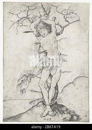 Heilige Sebastiaan Saint Sebastian, attaché à un arbre, percé de pijlen. Fabricant : printmaker Martin Schongauer (propriété cotée) Lieu de fabrication: Allemagne Date: 1470 - 1490 Caractéristiques physiques: Matériau de la voiture: Technique du papier: Engraa (procédé d'impression) Dimensions: Feuille: H 159 mm b × 113 mm Objet: Le martyr Sebastian; attributs possibles: Flèche (s), arc, tronc d'arbre Banque D'Images