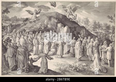 Hemelvaart van Christus l'ascension du Christ sur le Mont des Oliviers. Seuls ses pieds sont encore visibles. Des deux côtés de lui un ange. Sa mère, ses disciples et ses disciples sont au pied du berg. Fabricant : printmaker: Nicolaes de Bruyn (propriété listée) à concevoir: Nicolaes de Bruyn (propriété listée) Lieu de fabrication: Anvers Date: 1613 Caractéristiques physiques: Matériel automobile: Technique du papier : engraa (procédé d'impression) Dimensions: Bord de la plaque b 668 mm x h 437 mm Objet: Christ prêchant dans le temple et à droite Banque D'Images