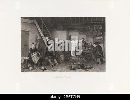 Herberginterieur Gewapende Vrede (objet titel op) en partant d'une auberge mesy quatre hommes assis à une table pour boire et jouer. Au premier plan, une femme choisit un canard pendant qu'elle parle à un gars. Ses pieds reposent sur une stoofje. Fabricant : printmaker: Johann Heinrich Maria Hubert Rennefeld (propriété cotée) à la peinture: Lambertus Lingeman (bâtiment classé) Editeur: Société pour la promotion des arts (bâtiment classé) imprimante: JF Brugman (propriété cotée) Lieu de fabrication: Amsterdam Date: 1870 Caractéristiques physiques: Gravure, engraissage et roulette matériel: Papier technique: Gravure / engraa (printin Banque D'Images