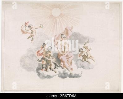 Hercules wordt gezoogd porte Juno Juno assis sur des nuages et donne Hercules petite poitrine. En raison de sa boisson au lait est Hercules immortel. Liens contient une figure du paon, l'attribut de Juno, entre les mains. Un putto venir voler avec lauwerkrans. Fabricant : printmaker: Supervision anonyme Johan Teylerstraat Lieu de fabrication: Pays-Bas Date: 1688 - 1698 Caractéristiques physiques: Voiture à la poupée et matériau de couleur: Papier technique: Engraa (impression) / à la poupée / couleur / couleur / couleur / avec dimensions de couleur à la main: Bord de la plaque: H 208 mm × W 273 mm Objet: Genèse de la Voie lactée (Juno suckling H Banque D'Images