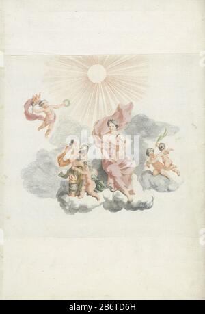 Hercules wordt gezoogd porte Juno Juno assis sur des nuages et donne Hercules petite poitrine. En raison de sa boisson au lait est Hercules immortel. Liens contient une figure du paon, l'attribut de Juno, entre les mains. Un putto venir voler avec lauwerkrans. Fabricant : printmaker: Supervision anonyme Johan Teylerstraat Lieu fabrication: Pays-Bas Date: 1688 - 1698 Caractéristiques physiques: Voiture à la poupée en rouge, vert et noir, couleur à la main en rouge, orange et vert: Papier technique: Engraa (impression) / à la poupée / couleur / couleur à la main dimensions: Bord de la plaque: H 207 mblad b 236 mm Objet Banque D'Images