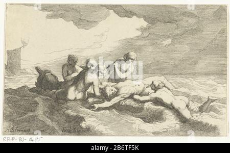 Le héros en Leander Leander naisse tous les soirs de l'autre côté de l'Hellespont pour rencontrer le héros bien-aimé aussi. Dans une nuit de tempête, il se noie et est ici emporté par les nereids. En arrière-plan se trouve la lampe torche allumée à zien. Fabricant par Hero printmaker: Frederick Bloemaert (bâtiment classé), conçu par Abraham Bloemaert (propriété cotée) Lieu de fabrication: Utrecht Dating: Après 1635 - 1670 Caractéristiques physiques: Matière de gravure: Technique du papier: Dimensions de gravure: Feuille: H 111 mm × W 187 mm Objet: (Histoire de) Hero et Leander Banque D'Images