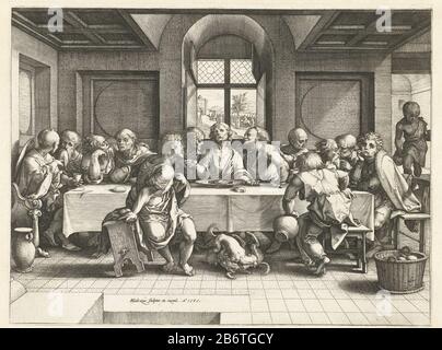 Het Laatste Avondmaal Christ et ses disciples sur une longue table rectangulaire dans une salle. Par la fenêtre derrière la tête du Christ est l'entrée dans Jérusalem à zien. Fabricant : printmaker: Hendrick Goltzius (bâtiment classé) dans son design: Hendrick Goltzius à peindre par Pieter Coecke van Aelst (I) Editeur: Hendrick Goltzius (objet coté) Fabrication De Lieux: Haarlem Dating: 1585 Caractéristiques physiques: Matière automobile: Papier technique: Engraa (processus d'impression) Dimensions: 277 mm x: 367 mm Dernière Cène (en général) (Matthieu 26: 21-35; Marc 14: 18-31; Luc 22: 3, 22: 15-23; Banque D'Images