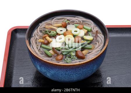 Nouilles soba sansai japonaises dans un bol en céramique Banque D'Images