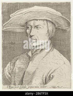 Het zogenaamde zelfportret van Lucas van Leyden imitation de Lucas van Leyden, un soi-disant autoportrait de l'artiste, avec initiale et année 1525. Sous le portrait, le texte : effigies Lucas Leidenis propria manu incidere. Fabricant : print maker: Anonyme print maker: Lucas de Leyden (attribution rejetée) à dessin de: Albrecht Dürer Date: 1575 - 1625 Caractéristiques physiques: Matière de gravure: Technique du papier: Dimensions de gravure: Feuille: 176 mm × h 141 b mm Objet: Portrait, autoportrait ou artistWie: Lucas van Leyden Banque D'Images