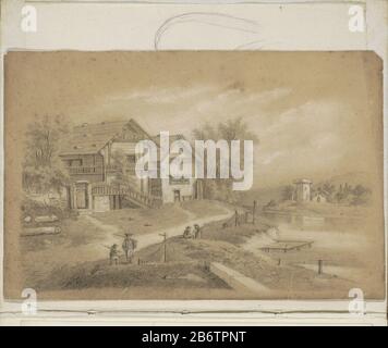 Heuvellandschap a rencontré een huis aan een pad langs een rivier Le Long de la rivière et des figures assises. Une tour de l'autre côté de la rivière. Mise en plan non imposée entre la feuille 94 et la couverture arrière d'un croquis-94 bladen. Fabricant : dessinateur: Virgin Elisabeth Kemper Date: 1816 - 1852 Caractéristiques physiques: Crayon et craie blanche matière: Crayon papier crayon crayon crayon Thème: Basse colline (+ paysage avec chiffres, staffage) paysages urbains et paysages avec structures humaines et rivière Banque D'Images