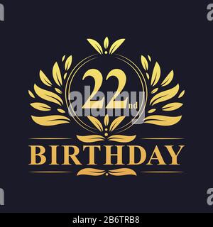 22ème anniversaire Design, luxueux couleur dorée 22 ans célébration d'anniversaire. Illustration de Vecteur