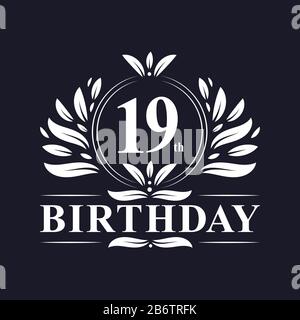 Fête du XIXe anniversaire, logo d'anniversaire de luxe de 19 ans. Illustration de Vecteur