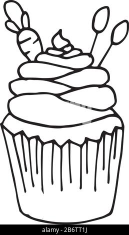 Illustration vectorielle du cupcake de Pâques. Page de coloriage. Illustration de Vecteur