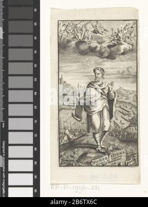 Homerus met papierrol Homeri Opera Graece et Latine (objet titel op) Homerus staat op een berg met een papierrol dans la main zijn. Op de achtergrond twee legers en de verte een stad. À de wolken de Olympische goden. Fabricant : fabricant: Anoniemuitgever: Jacobus Wetstein (vermeld op object)Plaats fabriquent: Amsterdam Dating: 1742 matériau: Papier Techniek: Graveren (drukprocedé) / etsen Dimensions: Plaatrand: H 117 mm × b 64 mmToelielightingelijk tieen telpagina. Objet: (Histoire de) Homeralle Olympiche goden bij elkaar: Jupiter, Juno, Neptunus, Ceres, Apollo, Diana, Mars, Vénus, Mercu Banque D'Images