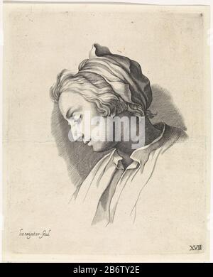 Hoofd van een jonge vrouw bust d'une jeune femme en profil, battue avec les yeux. En bas à droite numérotée XVII Fabricant : printmaker: Henry Winter (propriété cotée) à imprimer par Frederick Bloemaert à dessin d'Abraham Bloemaert Date: 1630 - 1677 Caractéristiques physiques: Matériel automobile: Papier technique: Engraa (impression) Dimensions: Bord de la plaque: H 217 mm × b 175 mm Sujet, jeune femme, jeune fille Banque D'Images