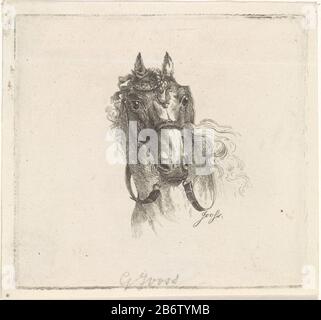 Hoofd van een paard Chef d'un cheval avec une tête de pont. Fabricant : printmaker George Jooss (montré sur l'objet) Date: 1814 - 1845 Caractéristiques physiques: Matériel de gravure: Technique du papier: Dimensions de gravure: Bord de la plaque: H 93 mm × W 100 mm Sujet: Chevaux et animaux de compagnie Banque D'Images