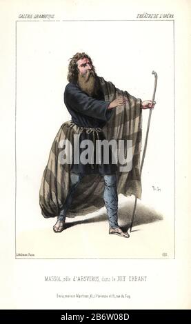 Massol dans le rôle d'Absverus (Ashverus) de 'le Juif Errant.' Eugene Etienne Auguste Massol (1802-1887) était un baryton français remarquable et chantait au début de cet opéra en 1852. Lithographie colorée par Alexandre Lacauchie de 'Galerie Dramatique: Costumes des théâtres de Paris' CA. 1860. Banque D'Images