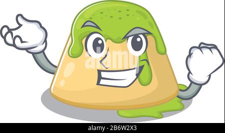 Pudding thé vert style de personnage de dessin animé avec le visage heureux Illustration de Vecteur