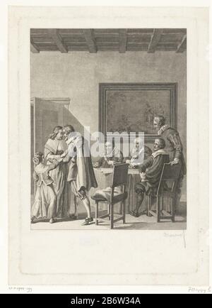 Hugo de Groot wordt à Parijs herenigd a rencontré vrouw en dochter, 1621 Hugo Grotius après s'être échappé de Loevestein Paris retrouvé avec sa femme Maria van Reigersberg et sa fille, septembre 1621. Droite quatre hommes d'État à tafel. Fabricant : printmaker Jacob Ernst Marcus à son propre design: Jacob Ernst Marcus Lieu fabrication: Pays-Bas Date: 1795 Caractéristiques physiques: Matière de gravure: Technique du papier: Dimensions de gravure: Bord de la plaque: H 257 mm × W 180 mmToelichtStaat avant la lettre. Sujet: Hugo de Groot s'est échappé de Loevestein dans la poitrine du livre où: 1621-09 - 1621-09 Banque D'Images