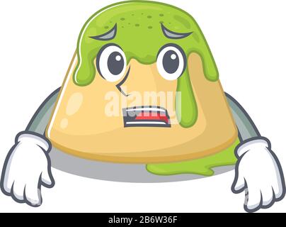 Photo de dessin animé de thé vert en pouding montrant le visage anxieux Illustration de Vecteur