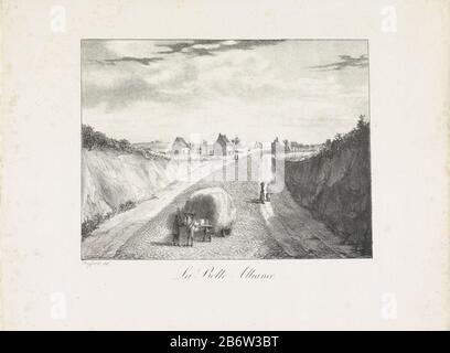 Huis la Belle Alliance la Belle Alliance (objet op titel) vue sur la route où: Au village de l'auberge la Belle Alliance à Plancenoit se trouve près du champ de bataille de Waterloo le 18 juin 1815. La route (à Namur) coupée par une colline, une ferme wagon avec hooi. Route du fabricant: Printmaker : Mogford (propriété cotée) Lieu de fabrication: Belgique Date: 1820 - 1850 Caractéristiques physiques: Matériel de lithographie: Technique du papier: Lithographie (technique) Dimensions: Feuille: H 225 mm × W 302 mm Sujet: Dévasté, ruiné lieu ou ville ( guerre) Bataille de Waterloo Quand: 1815-06-18 - 1815-06-18 Banque D'Images