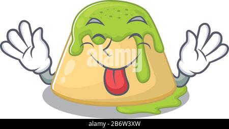 Motif mascotte de thé vert à motif visage marrant avec languette à l'extérieur Illustration de Vecteur