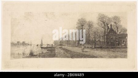 Huizen aan de Amstel Maisons le long de la rivière Amstel. Sur la route longe un vrouw. Fabricant : Print maker, Elias Stark lieu de fabrication: New Amstel Date: Mar-1887 Caractéristiques physiques: Gravure de la plaque de ton; matériau d'épreuvage: Technique du papier: Gravure / mesure de la tonalité de plaque: Bord de la plaque: H 167 mm × W 332 mm Objet: Rivière (+ paysage avec chiffres, étalage) Où: Amstel Banque D'Images