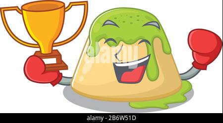 Heureux visage de boxe gagnant pudding vert thé dans le style de conception de mascotte Illustration de Vecteur