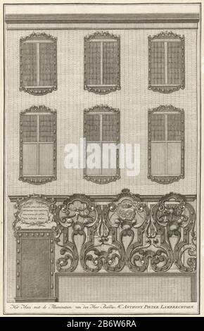 Iluminatie op het huis van AP Lambrechtsen, 1751 Het Huis met de Iluminatien van den Heer Bailliu M. Anthony Pieter Lambrechtsen (objet op titel) Iluminati appliqué à la façade de la maison du bailli Antonie Pieter Lambrechtsen l'honneur de la visite du comte William IV Partie de l'art de l'inauguration de William IV en tant qu'erfheer Flushing le 5 juin 1751. Fabricant : printmaker: Éditeur anonyme: Isaak Tirion Lieu de fabrication: Printmaker: Northern Netherlands Éditeur: Amsterdam Date: 1753 Caractéristiques physiques: Gravure: Technique du papier: Gravure Dimensions: Feuille: H 365 Banque D'Images