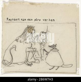 Illustratie voor Vanden vos Reinaerde Reynaert nam een stro vor Hem Peut-Être un projet de prent. Fabricant : artiste: Gerrit Willem Dijsselhof Date: 1876 - 1924 Caractéristiques physiques: Craie noire: Papier à craie Dimensions: H 77 mm × W 85 mm Objet: Autres fables (REYNARD THE FOX): Utiliser 85 (...) Banque D'Images