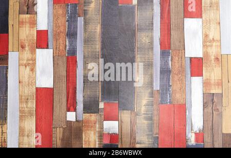 Mosaïque de bois texturée et colorée de la table. Vue de dessus Banque D'Images