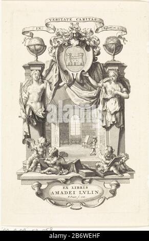 Intereur van een bibliotheek Ex-libris pour Amadei lin. Un intérieur d'une bibliothèque, dans un cadre avec deux demi-figures, où: Et Amour, de chaque côté. Quatre putti avec des livres et le top manteau des armes et de la devise d'Amadei lin. Fabricant : printmaker: Bernard Picart (propriété listée) Lieu de fabrication: Amsterdam Date: 1722 Caractéristiques physiques: Gravure et engrama matière: Papier technique: Gravure / engrama (procédé d'impression) Dimensions: Bord de la plaque : h 128 mm × W 81 mm Objet: Étude; 'Studiolo; vérité de la bibliothèque; 'Verita '(Ripa) Love personiedcupiedpiedpiedcupiedtis' Amortis' ', ' amorputti' ', ' amorputti' Banque D'Images