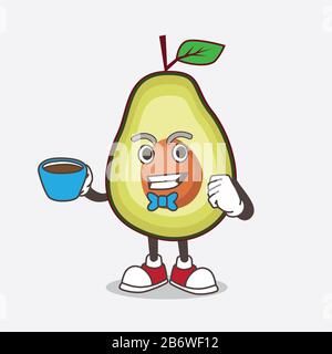 Une illustration du personnage de mascotte aux Fruits Avocado avec une tasse de café Banque D'Images